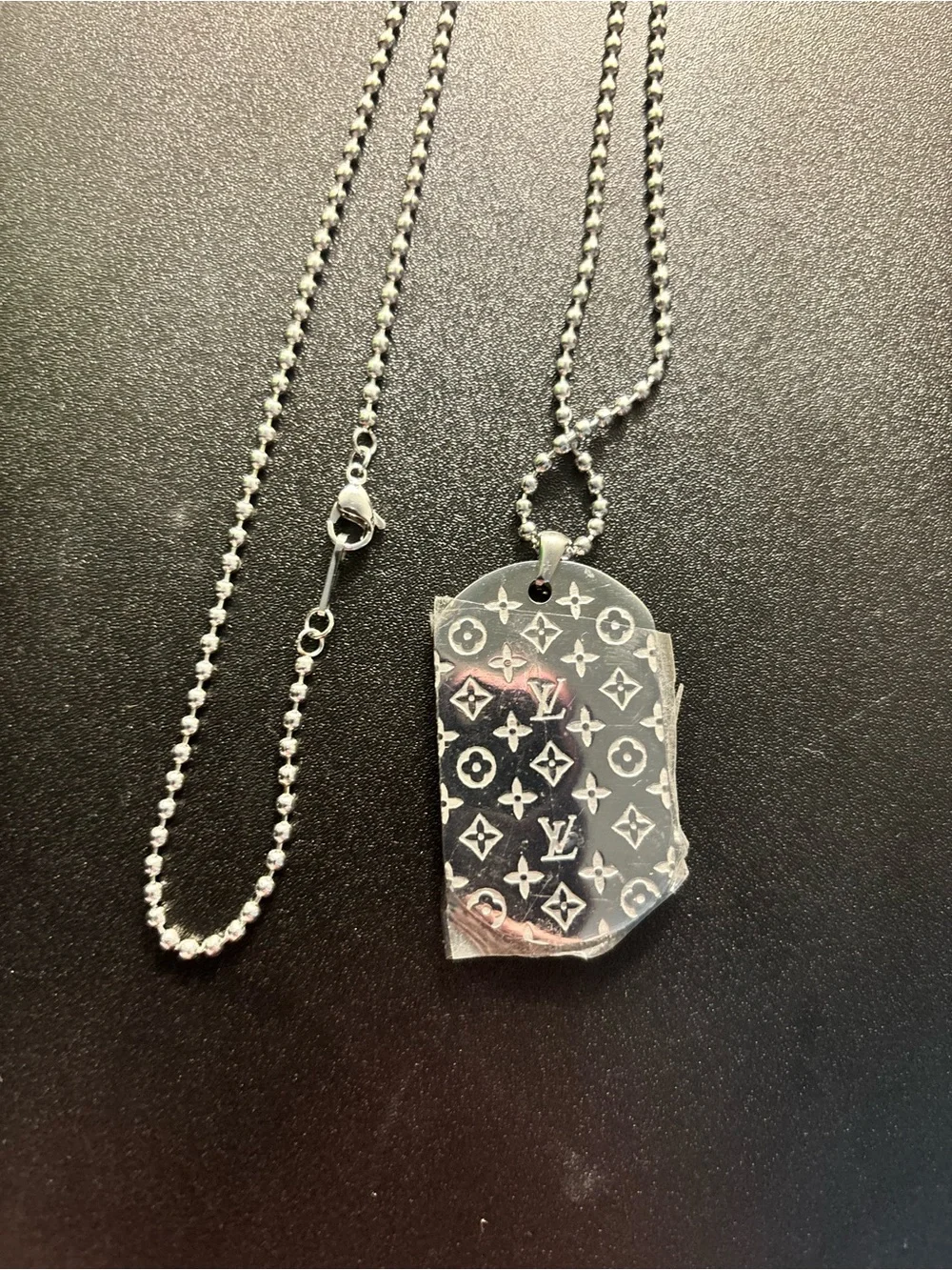 Louis Vuitton Silver Signature Pendant Necklace